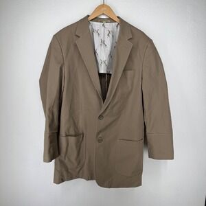 Peter Christian Mens Blazer Jacket Size 44L Tan Cotton Patch Pocket Old Money